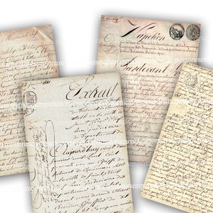 Französische Handschrift digitales Clipart antike Dokumente Jahrgang Decoupage Hintergrund schreiben druckbare digitale Collage Blatt Download 726