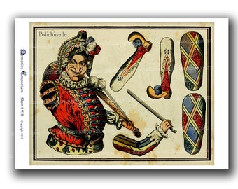 Mr Punch Printable Paper Puppet Marionette Antique Toy Français Polichinelle Clipart Cutout Instant Download Collage Sheet 938