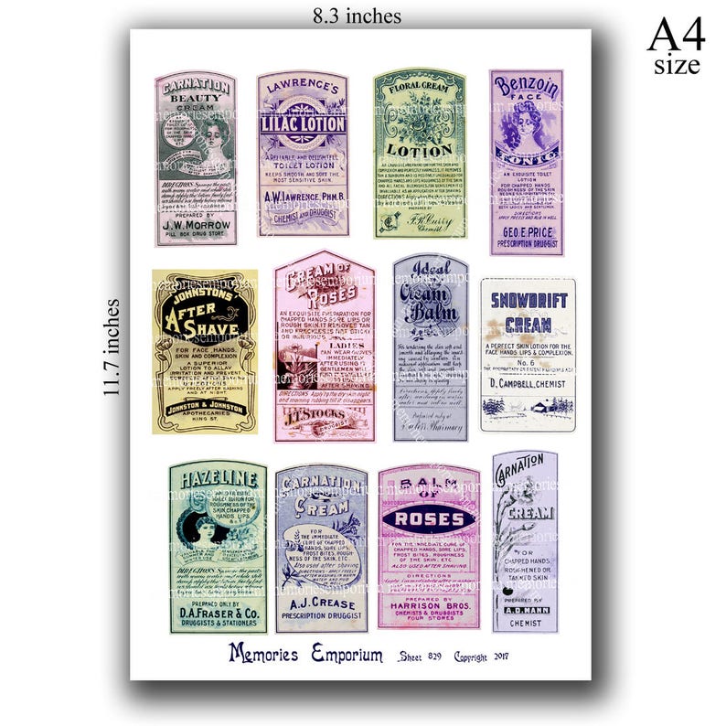 Medicine Labels Antique Digital Printable Download Vintage Etsy UK