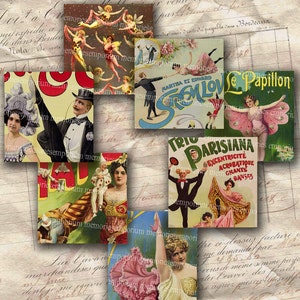 Circus Acrobats Dancers Clowns Posters Decoupage 1.5 inch squares DIY Printable Digital Collage Sheet Instant Download 105
