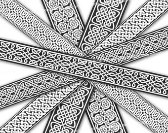 Celtic Knots Pattern Strips Printables Black and White Bands Stationery Borders Clipart Designs for Paper Scrapbooking Journaling