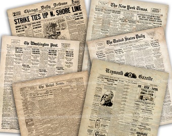 Old American Newspapers, Printable Paper Pack, Vintage US Old Newspaper Download for Scrapbooking Journaling Grunge Background Papers B21