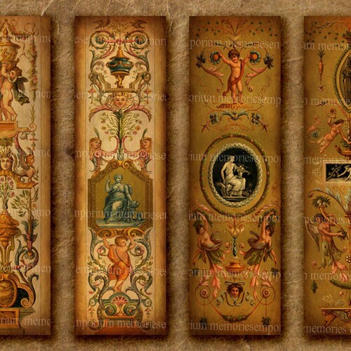 antique panels bookmarks seventeenth century 17th shabby chic etsy