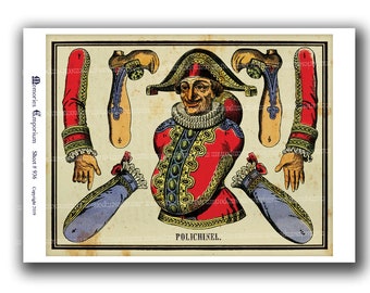 Printable Paper Puppet Marionnette Antique Toy Français Punch et Judy Polichinel Clipart Cutout Instant Download Vintage Collage Decoupage 936