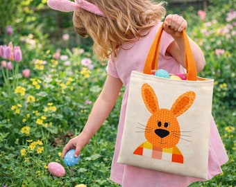 Personalized Easter Bags for Kids - Easter Basket Alternative - Bunny Face Tote Bag