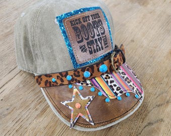Embellished Patchwork Cap, Custom One-of-a-Kind Design