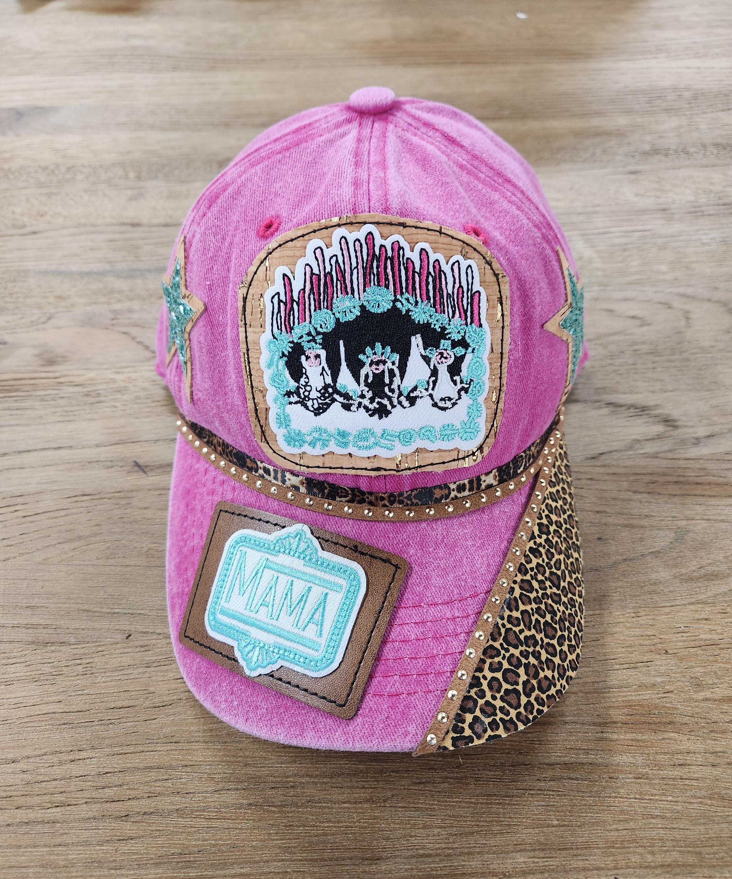 Customized Black Embellished Patch Baseball Cap with Pink & Green Accents DIY Embroidered Baseball Cap Designs: My Handcrafted  main image 3
