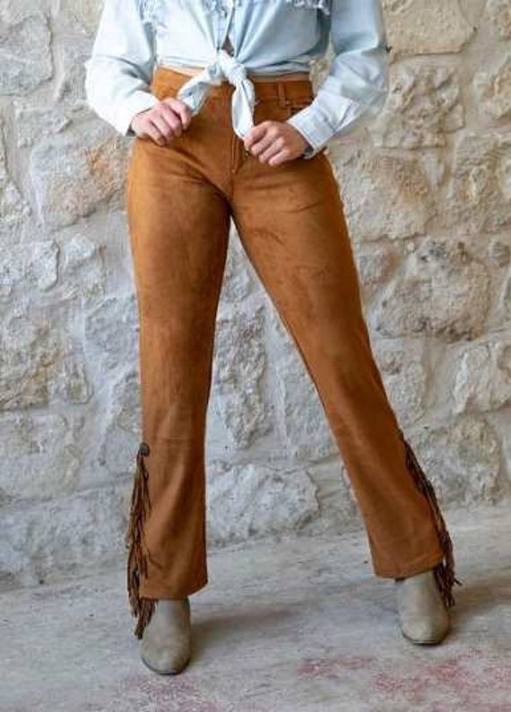 Brown Faux Suede Pants With Fringe Size 8 -  Canada