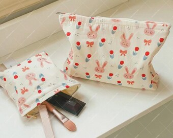 Make-uptas met kawaii konijnenprint, grote toilettas voor reizen, make-uptas met rits