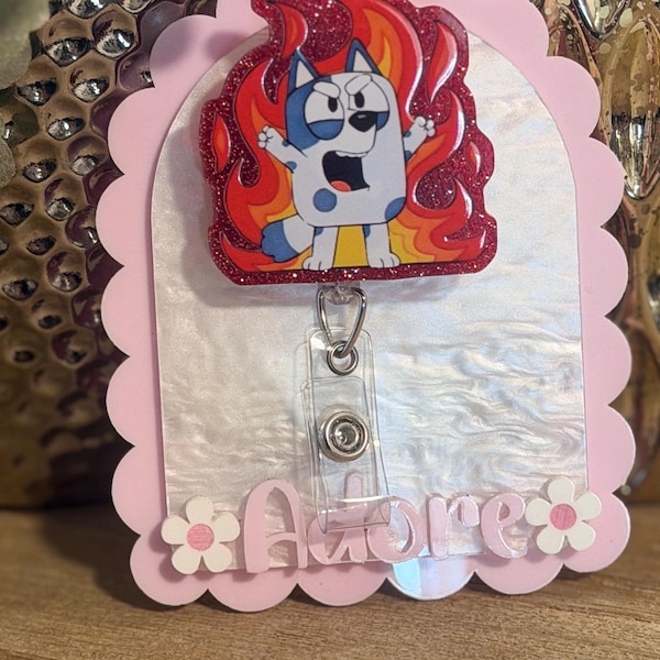 Bluey /Muffin on fire /glitter /id badge /kids badge / nurse badge / teacher badge