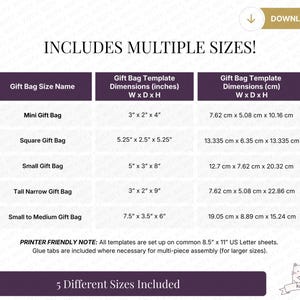 Sjabloonbundel afdrukbare cadeauzakjes, 5 maten (digitale download) afbeelding 2