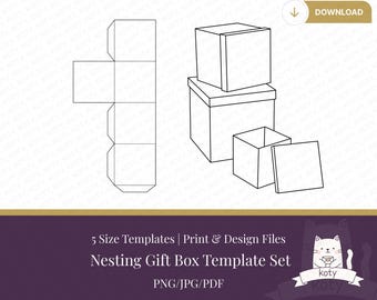 Geneste vierkante geschenkdoossjablonen | 5 formaten (digitale download)