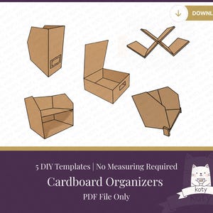 5 modèles d'organisateurs en carton (modèles numériques DIY) | Rangement recyclé pour éphémères, folios et atelier de bricolage