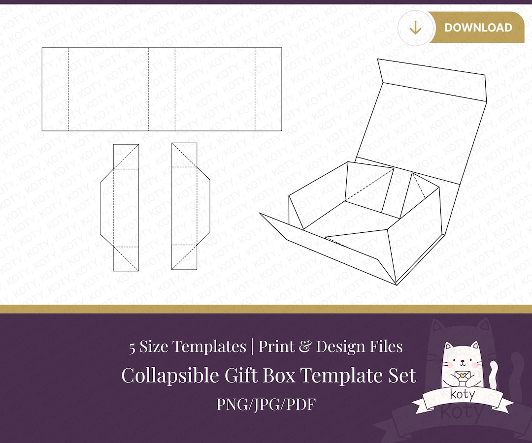 5 Collapsible Gift Box Templates Set | DIY Foldable Packaging Digital ...