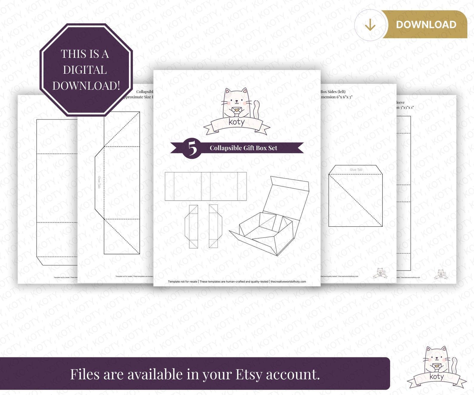 5 Collapsible Gift Box Templates Set | DIY Foldable Packaging Digital ...
