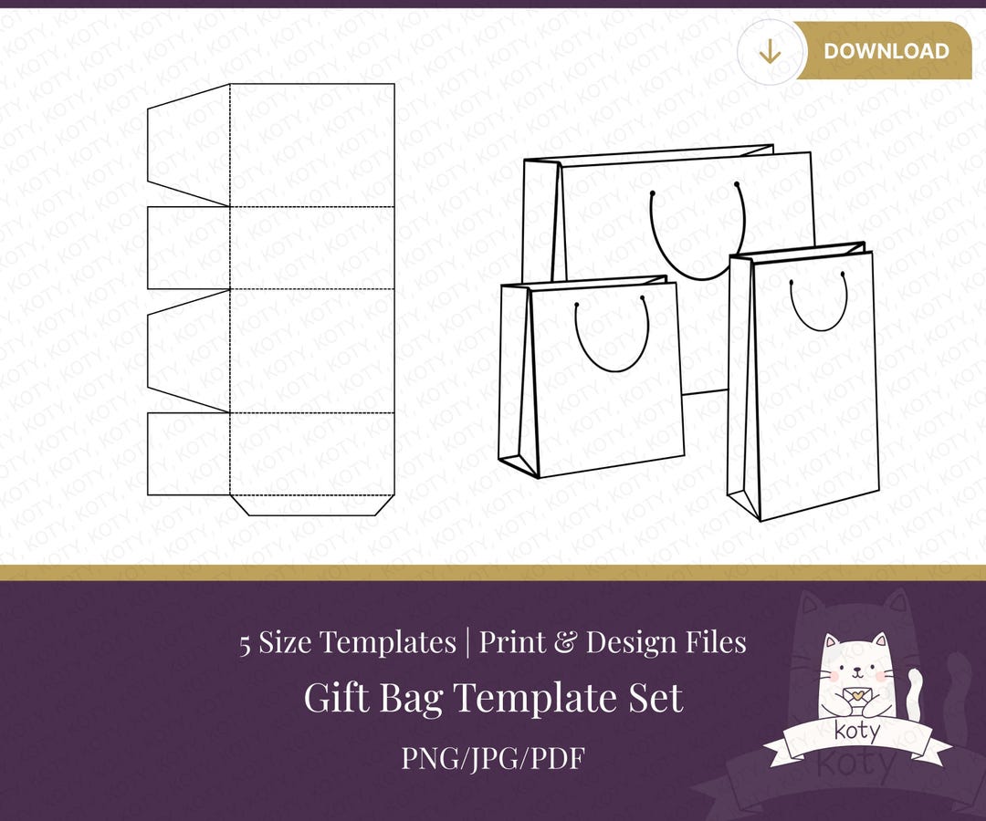 Printable Gift Bag Template Bundle, 5 Sizes (digital Download) Etsy