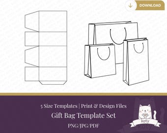 Paquete de plantillas imprimibles para bolsas de regalo, 5 tamaños (descarga digital)