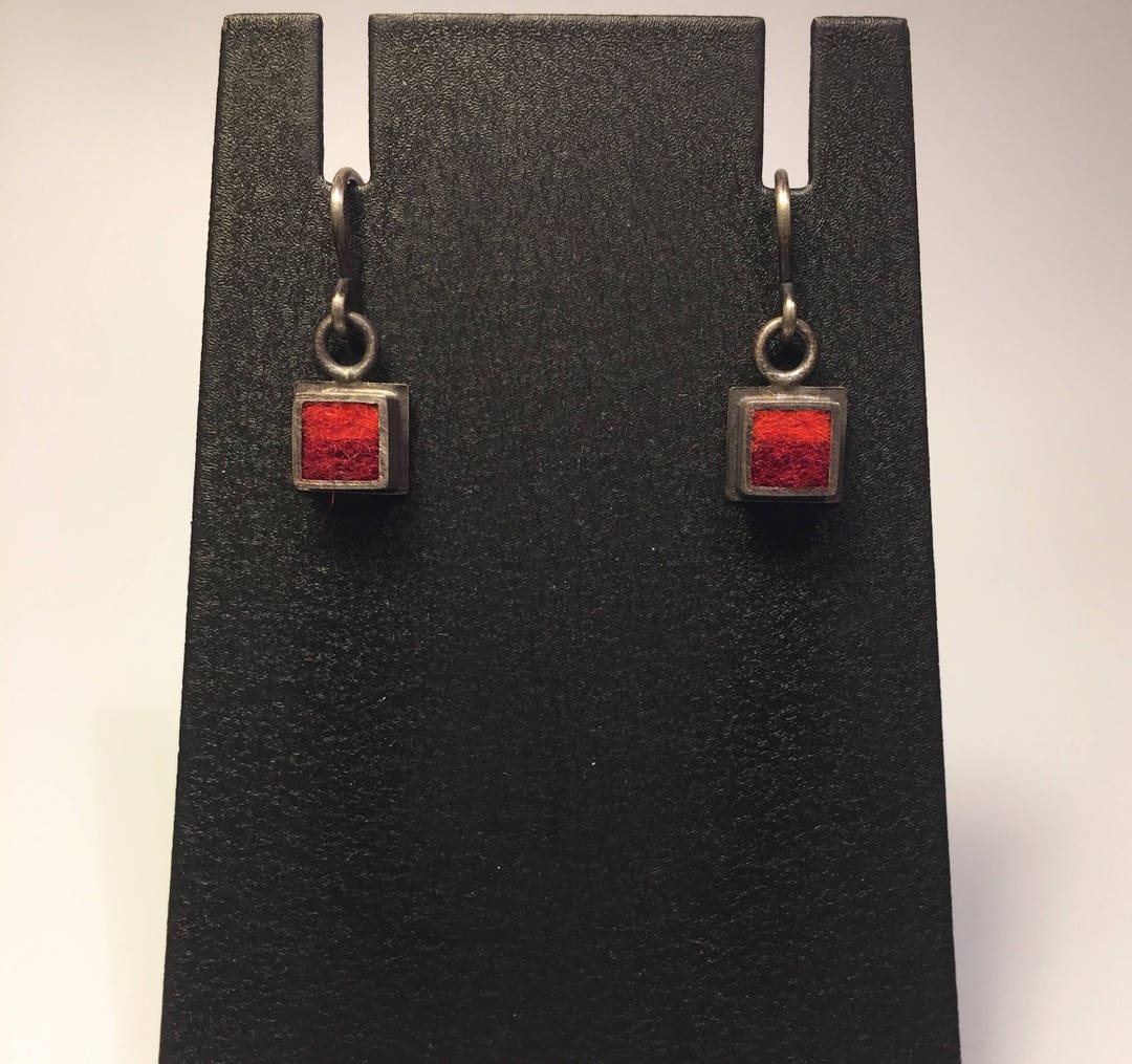 Oxidized Sterling Square Earrings in Hot Felt - Etsy