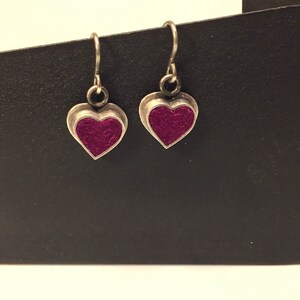 Oxidized Sterling Heart Earrings in Raspberry Felt