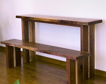 Solid Walnut Console Table & Bench Set | Handmade Entryway Furniture | Modern Wood Furniture