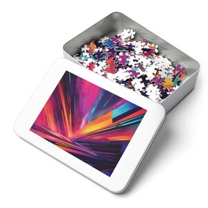 Vibrant Jigsaw Puzzle with Tin - Colorful Abstract Art, Family Activity, Unique Gift, Mindfulness Puzzle, Home Decor
