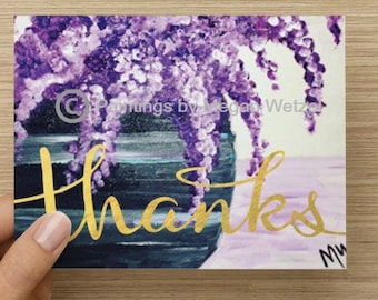 Lilac Thank You Horizontal Folded Note Card - 5.5"x4"