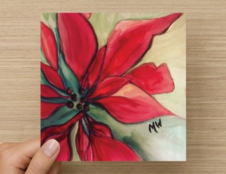 5.5 x 5.5 Blank Note Card: Poinsettia image 2