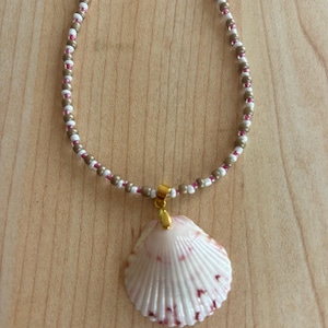 Handmade Beaded Necklace: Florida Seashell Pendant, Boho Beach Jewelry