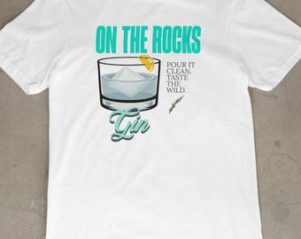 Gin On The Rocks T-Shirt – Botanical Cocktail Graphic Tee – Stylish Alcohol-Inspired Streetwear – Foratu Indie Design