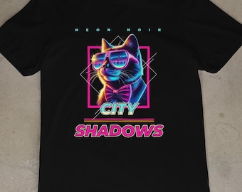 Neon Cyberpunk Cat T-Shirt: Futuristic Synthwave Graphic Tee