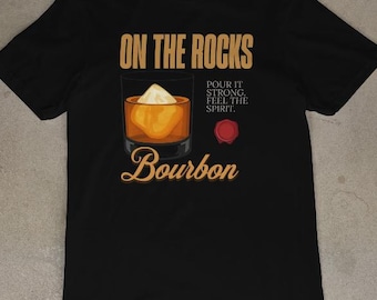 Bourbon On The Rocks T-Shirt – Whiskey Glass Graphic Tee – Stylish Alcohol-Inspired Streetwear – Foratu Indie Clothing