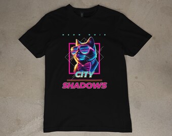 Camiseta de gato ciberpunk neón: camiseta gráfica futurista de synthwave