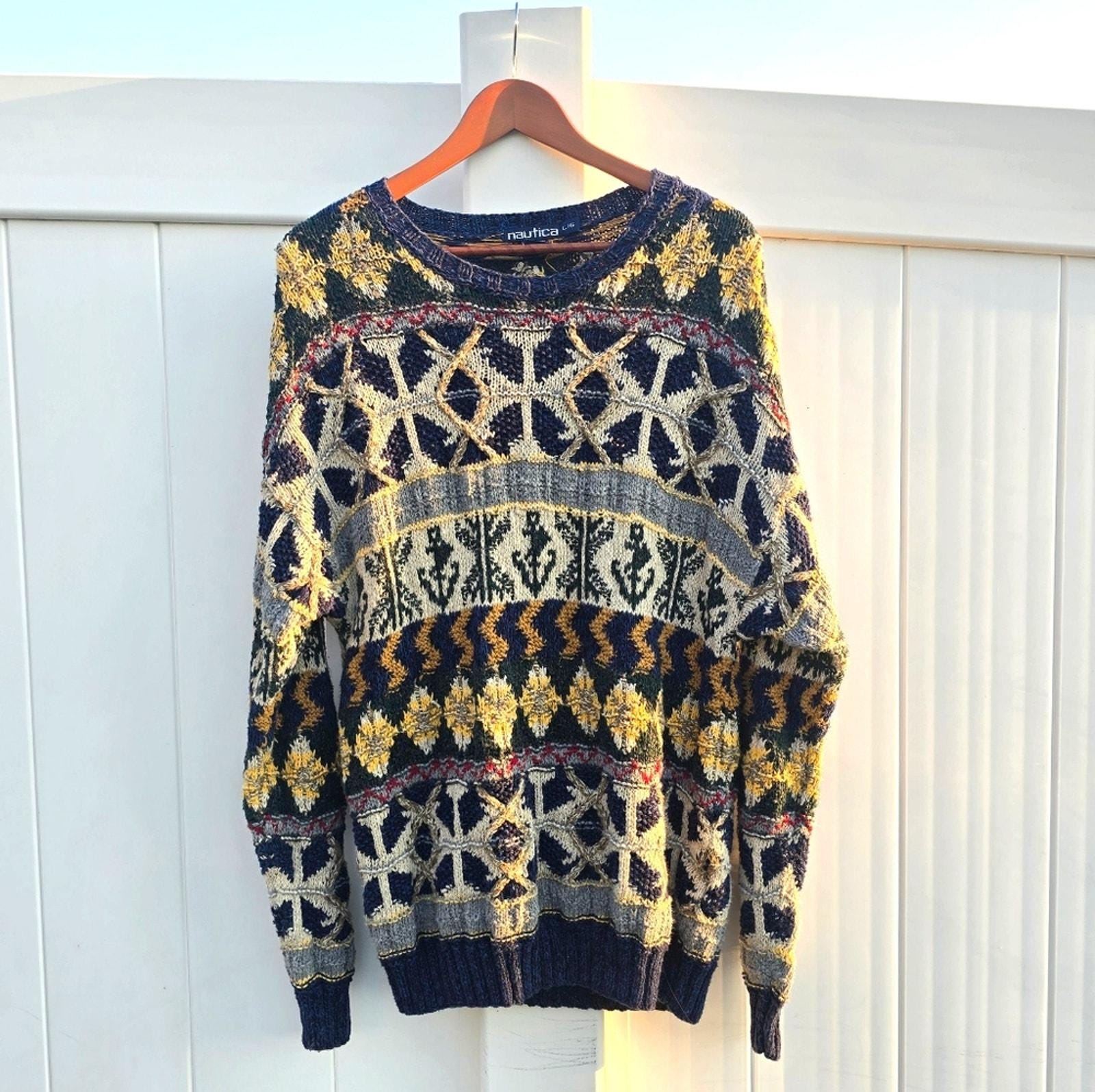 90〜00s Nautica ds knit black Vintage Nautica Hoodie Mens XL Black Blue Striped Knitted 1/4 Zip