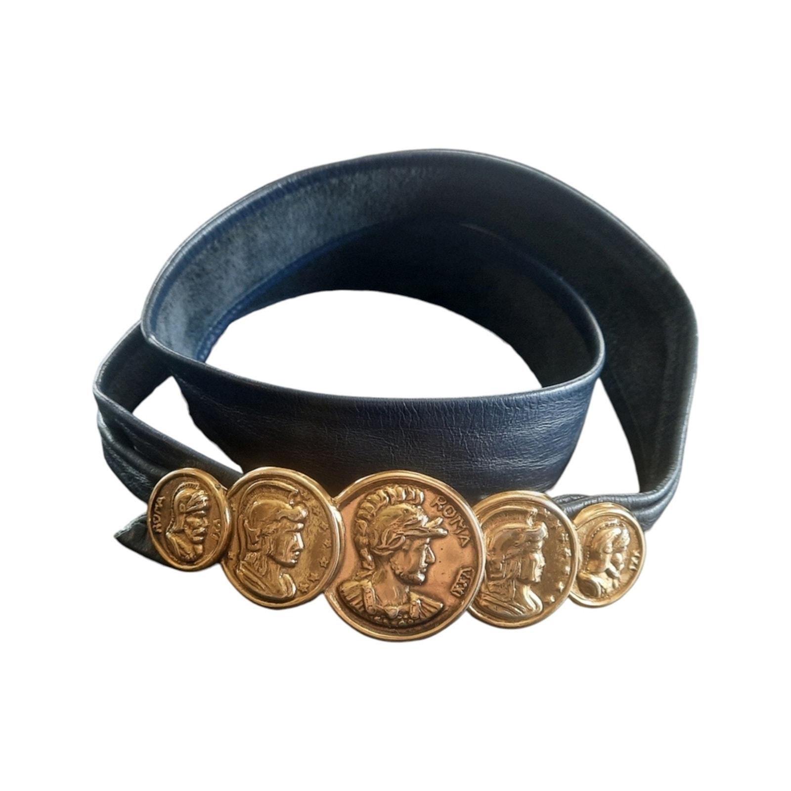 Ben-Amun Black Leather Belt with Roman Emperor Hadrian Gold Coin-Style Buckle M Roman Coin Belt - Etsy main image 4