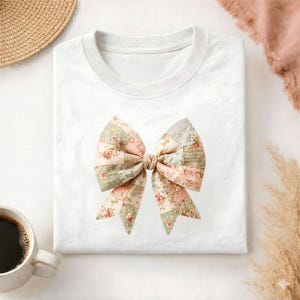 Cottagecore Patchwork Bow PNG Clipart, Floral Fabric Bow (Digital Download)