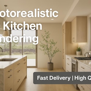 kitchen remodeling rendering, photorealistic kitchen 3D visualization, custom kitchen design render