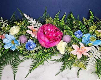 Pink Peony, Lush Fern Spring Flower Garland