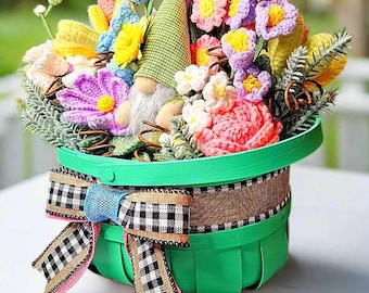 Gnome Easter Basket Crochet Flower Spring Picnic Centerpiece