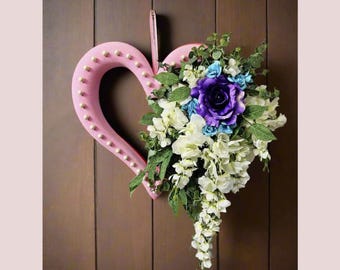 Pink Flocked Valentine's Day Heart, Pearl and Floral Wreath