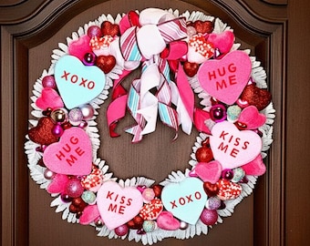 Conversation Candy Heart Valentine's Wreath - Pink, Red, & Blue