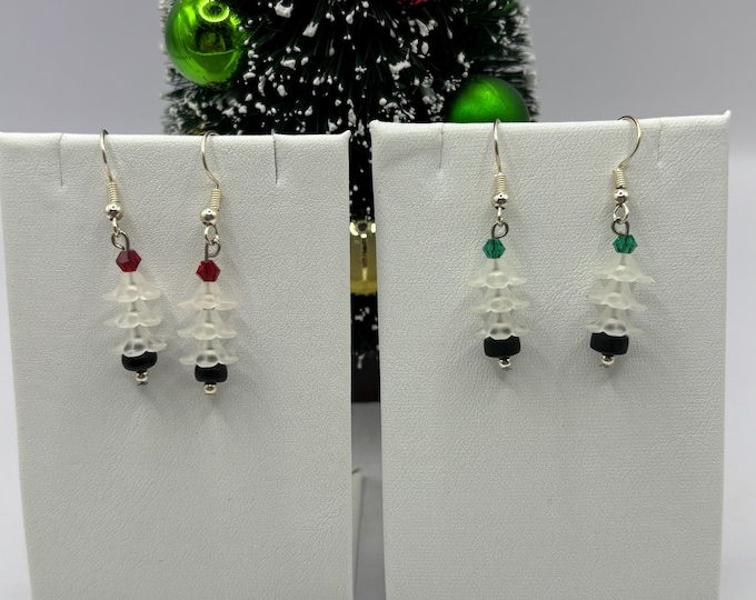 White Christmas Tree Earrings | Holiday Earrings | Christmas Earrings |