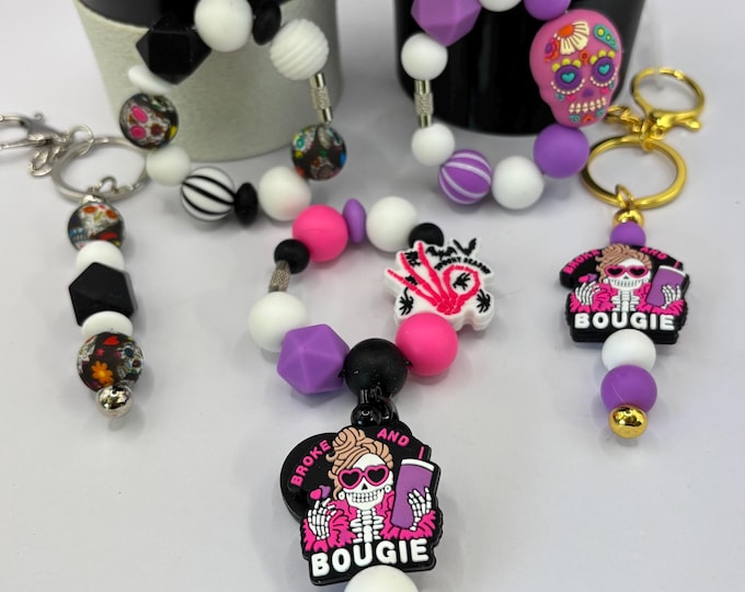 Broke and Bougie Spooky Season Stanley Cup Bracelet:  Cup Handle Bracelet | Straw Charm | Purse Bracelet | Skulls