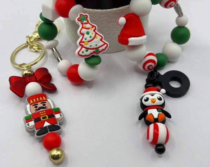 Christmas Tree and Nutcracker Stanley Cup Bracelet:  Cup Handle Bracelet | Straw Charm  | Holiday