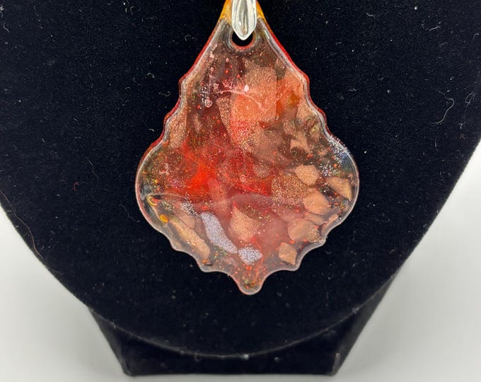 Orange Leaf Murano Inspired Pendant Necklace  | Glass Leaf Pendant  | Lampwork Pendant | Necklace With Cord
