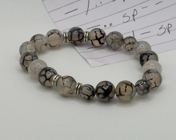 Black Dragon Vein Agate Gemstones | Gemstone bracelet | Stretch Bracelet | Morse Code bracelet | Blessed