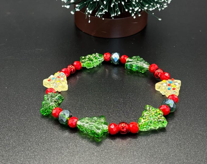 Christmas Lamp Work Glass Bracelet |  Christmas Bracelet | Holiday Bracelet | Stretch Bracelet Bracelet |