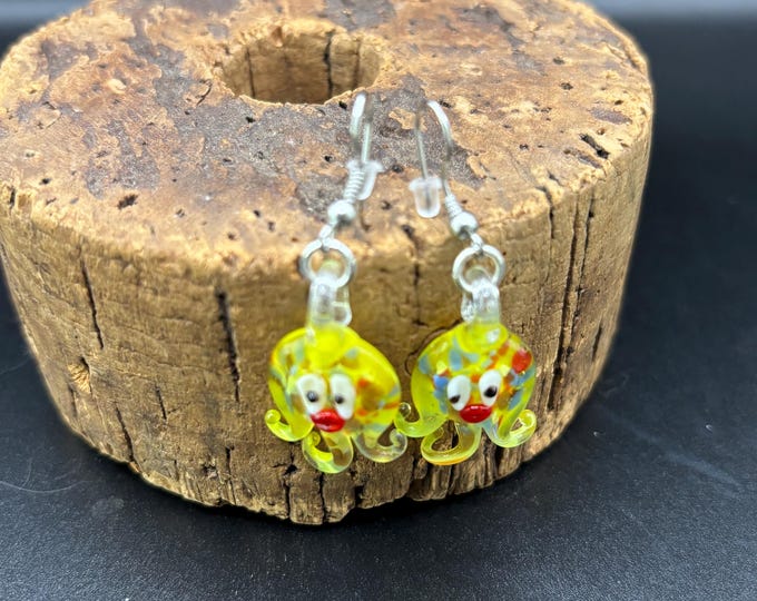 Octopus Lampwork Glass  Earrings |  Murano Inspired Lamp Work  |  Millefiori Glass Earrings