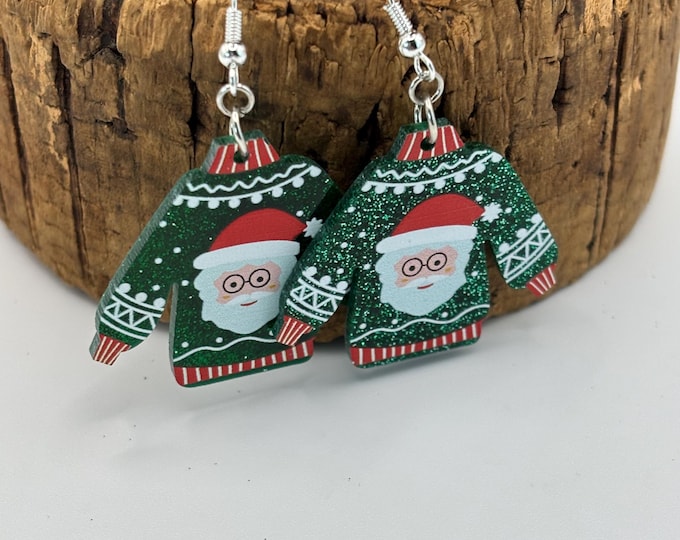 Christmas Santa Sweater Earrings | Holiday Earrings | Christmas Earrings |