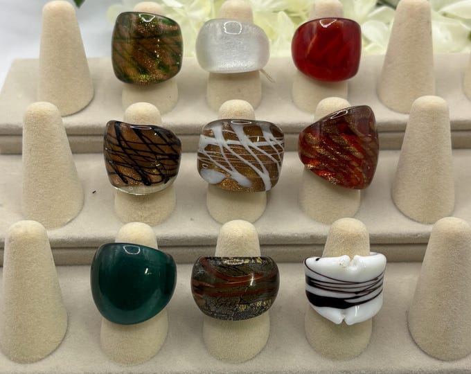 Size 5 1/2 Lampwork Glass Rings | Millefiori Glass Rings | Murano Inspired Glass Rings