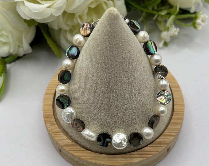 Freshwater Pearl and Abalone Bracelet | Freshwater Pearls  | Pearl Bracelet | Abalone Shell | Paua Shell